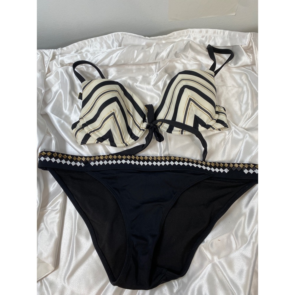 Victoria Secret VS Striped Bikini Push‎ Up Set Bikini Black White Gold 34B / S